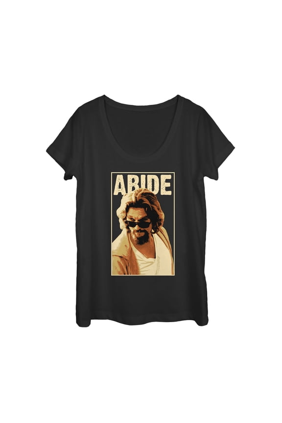 Women's The Big Lebowski The Dude Abides Sunglasses Pose Scoop Neck Black Small