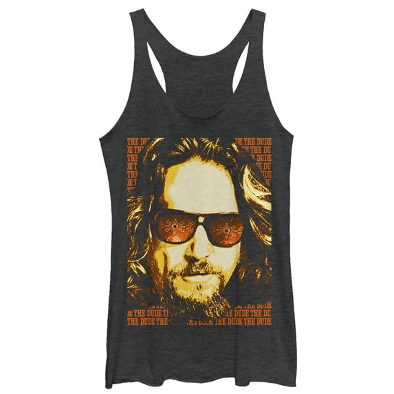 Women's The Big Lebowski The Dude Text Poster Racerback Tank Top Black Heather X Small
