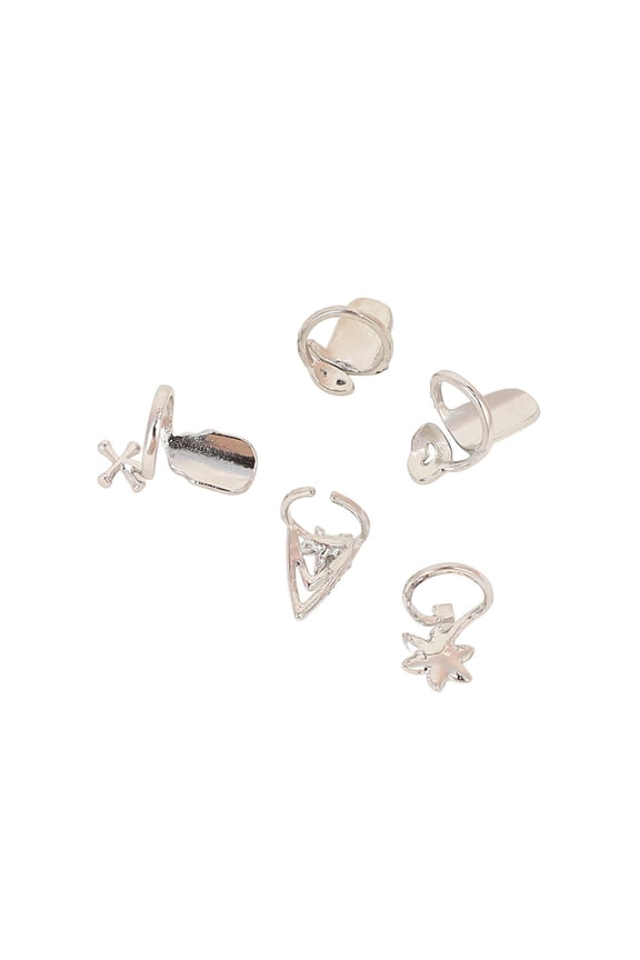 Women's The Bling-Bloom Nail Rings - Metallic Silver (Set Of 5)