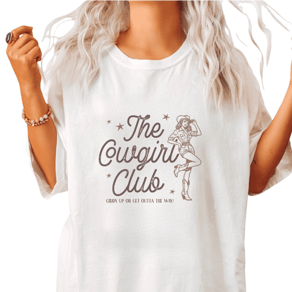 Women's "The Cowgirl Club" Edgy Western Graphic Comfortable T-Shirt Breathable Short Sleeve Round Neck Top White S-5XL