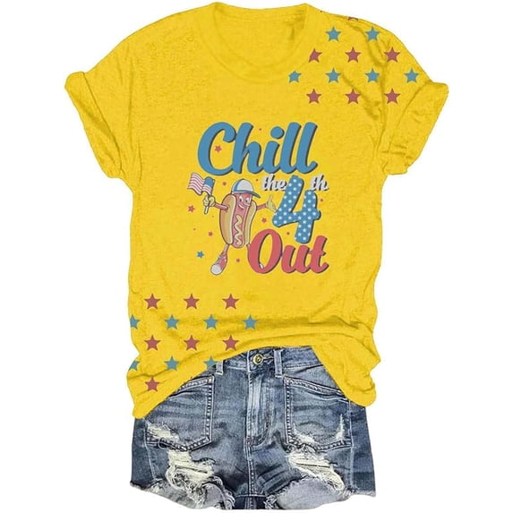 Women's The Flag Print Crew Neck Shirt Independence Day T-Shirt Short Sleeve 4Th of July Outfits for Women