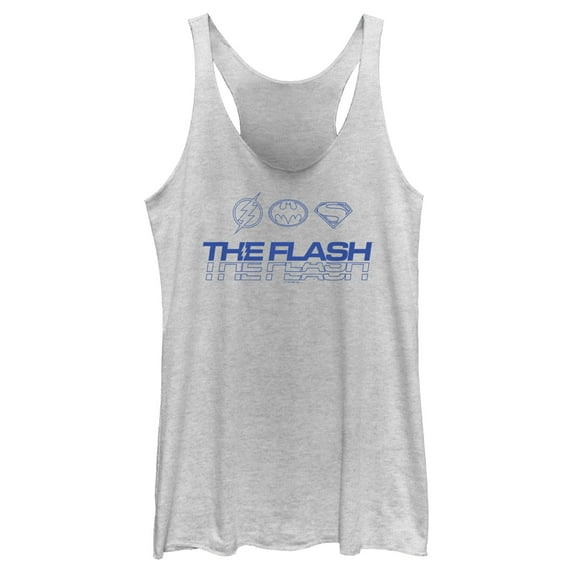 Women's The Flash Heroes Classic Blue Emblems Racerback Tank Top White Heather X Large