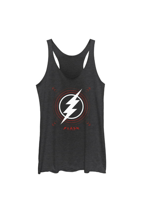 Women's The Flash Large Lightning Bolt Stamp  Racerback Tank Top Black Heather Large