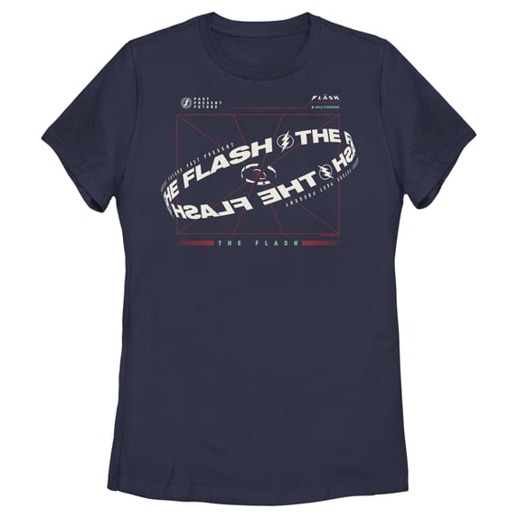 Women's The Flash Multiverse Curved Logo Graphic Tee Navy Blue Large