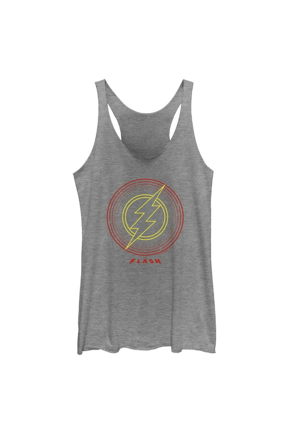 Women's The Flash Neon Lightning Bolt Stamp  Racerback Tank Top Gray Heather Small
