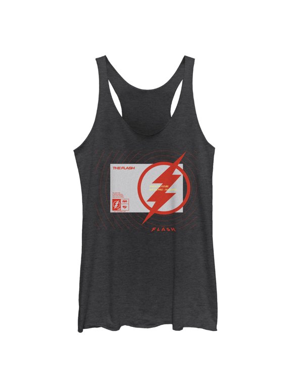 Women's The Flash Saving the Future and the Past Lighting Bolt Racerback Tank Top Black Heather X Small