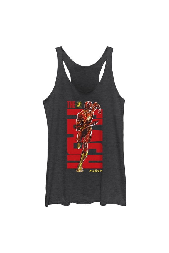 Women's The Flash Speedster Bold Red Logo Racerback Tank Top Black Heather Large
