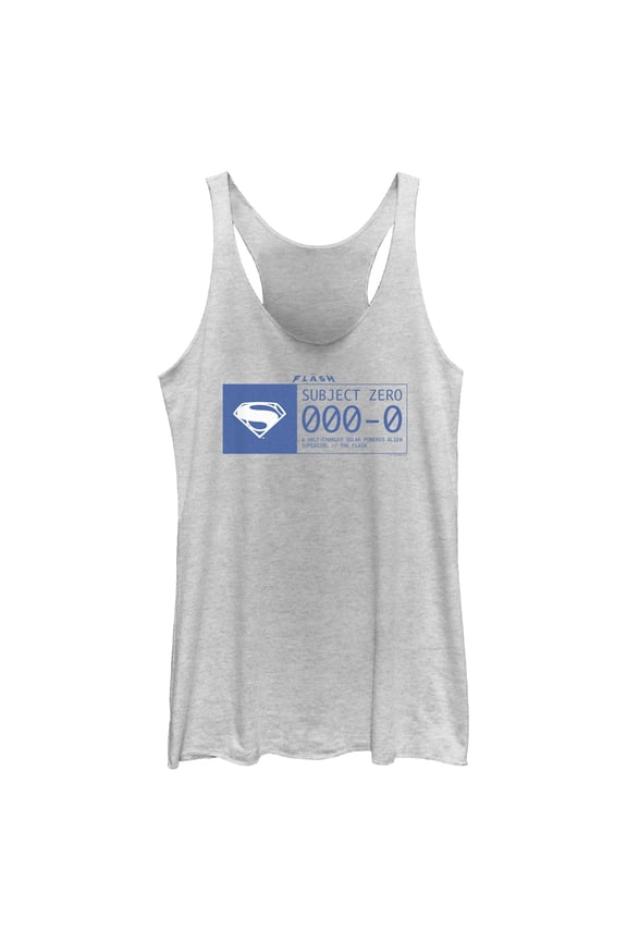 Women's The Flash Supergirl Subject Zero Blue Racerback Tank Top White Heather Medium