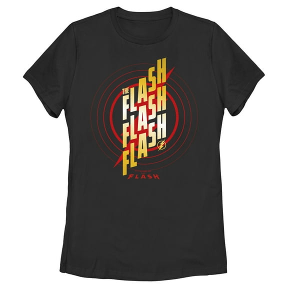 Women's The Flash Triple Gold Logo  Graphic Tee Black X Large