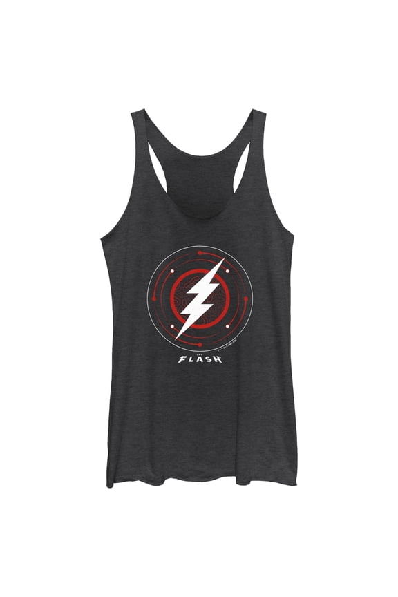 Women's The Flash White Lightning Bolt Stamp Racerback Tank Top Black Heather 2X Large