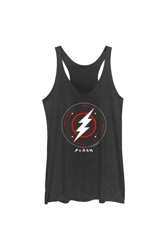 Women's The Flash White Lightning Bolt Stamp Racerback Tank Top Black Heather X Large