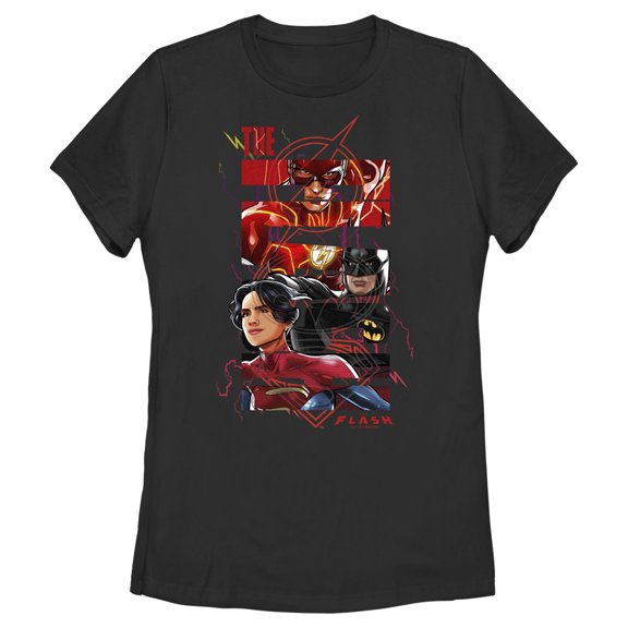 Women's The Flash comics Book Superheroes Logo Graphic Tee Black Small