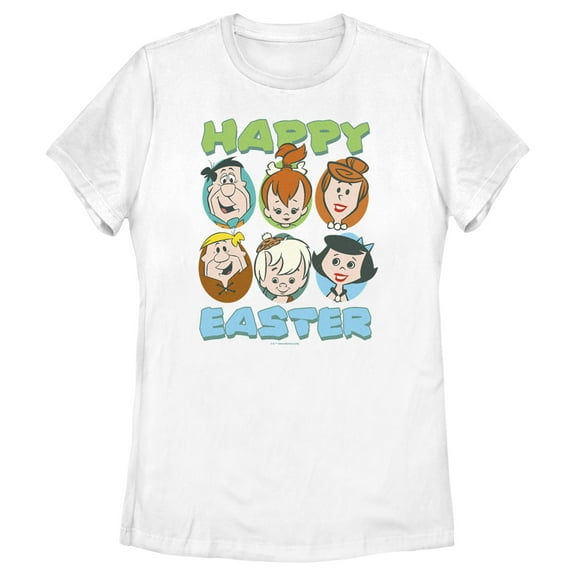 Women's The Flintstones Happy Easter Family Portraits Graphic Tee White 2X Large