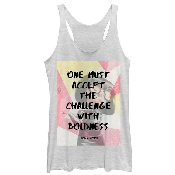 Women's The Incredibles 2 Edna Mode Accept the Challenge  Racerback Tank Top White Heather Large