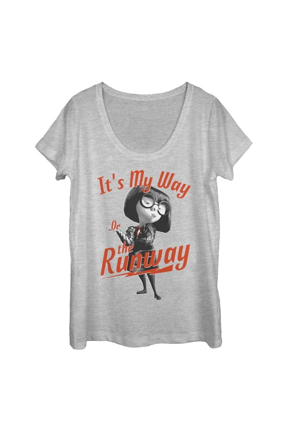 Women's The Incredibles 2 Edna Mode My Way or Runway Scoop Neck Athletic Heather Medium