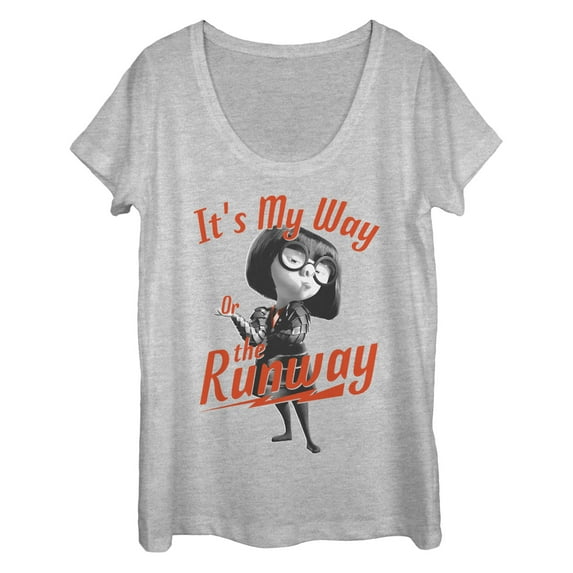 Women's The Incredibles 2 Edna Mode My Way or Runway Scoop Neck Athletic Heather X Large
