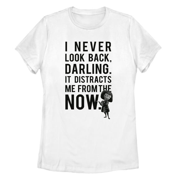 Women's The Incredibles Edna Mode Never Look Back Graphic Tee White Small