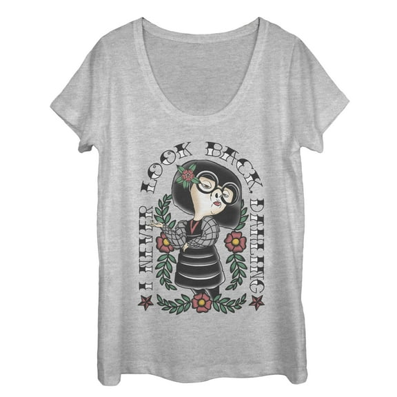 Women's The Incredibles Edna Mode Never Look Back Tattoo Scoop Neck Athletic Heather Large