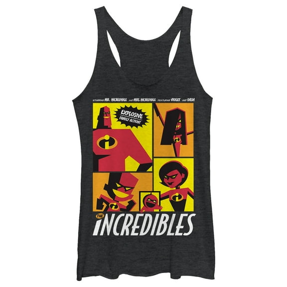 Women's The Incredibles Starring Explosive Family Action  Racerback Tank Top Black Heather X Small