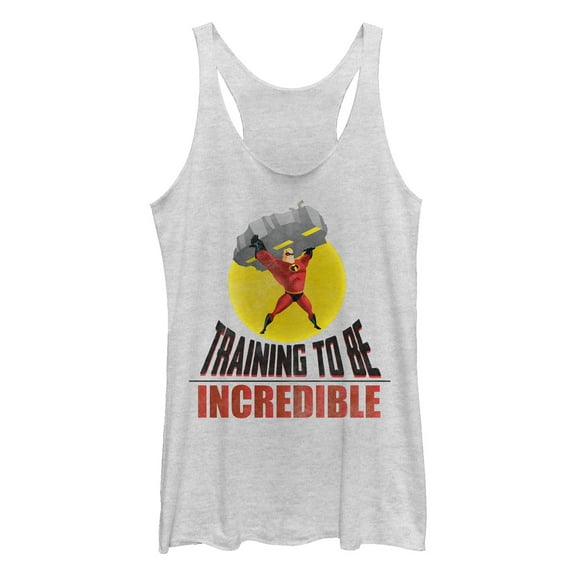 Women's The Incredibles Training to Be Incredible  Racerback Tank Top White Heather X Small