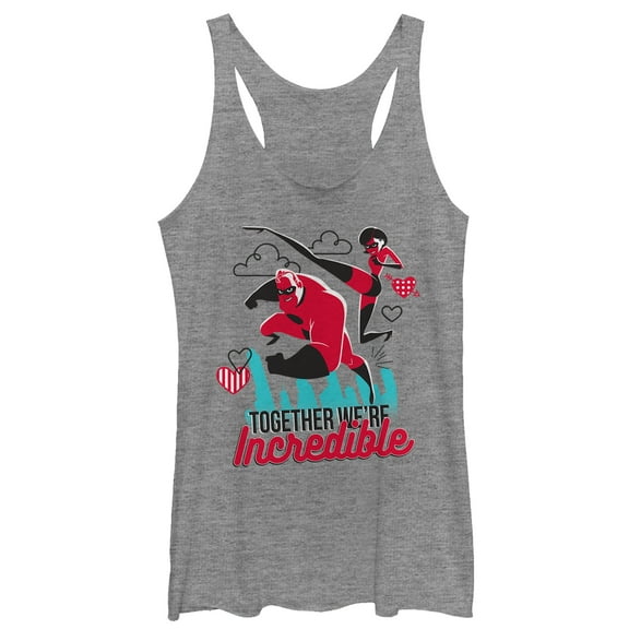 Women's The Incredibles Valentine Together We're Incredible  Racerback Tank Top Gray Heather Medium