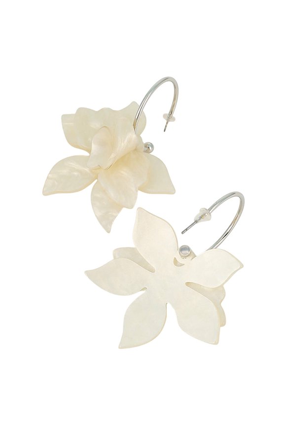 Women's The La-Flora Hoop Earrings - Ivory White Metallic Silver