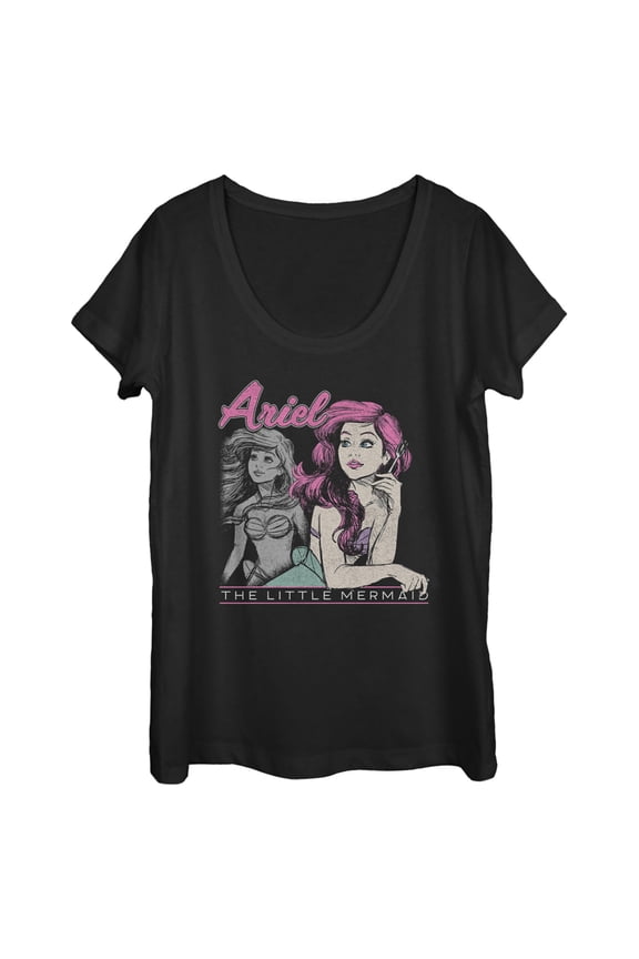 Women's The Little Mermaid 90s Ariel Poster Scoop Neck Black Medium