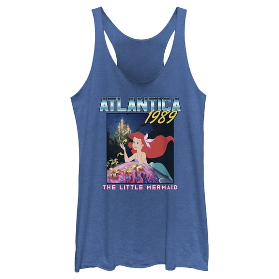 Women's The Little Mermaid Ariel Atlantica 1989 Racerback Tank Top Royal Blue Heather X Small