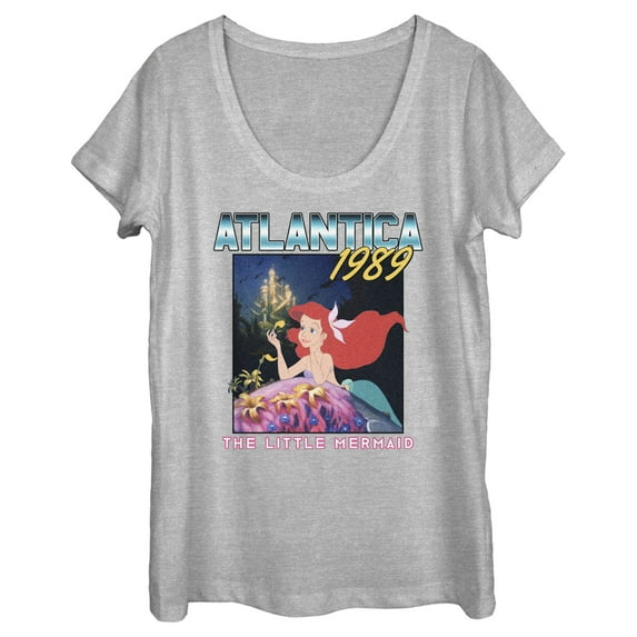 Women's The Little Mermaid Ariel Atlantica 1989 Scoop Neck Athletic Heather Large