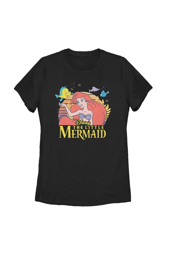 Women's The Little Mermaid Ariel Classic Graphic Tee Black X Large