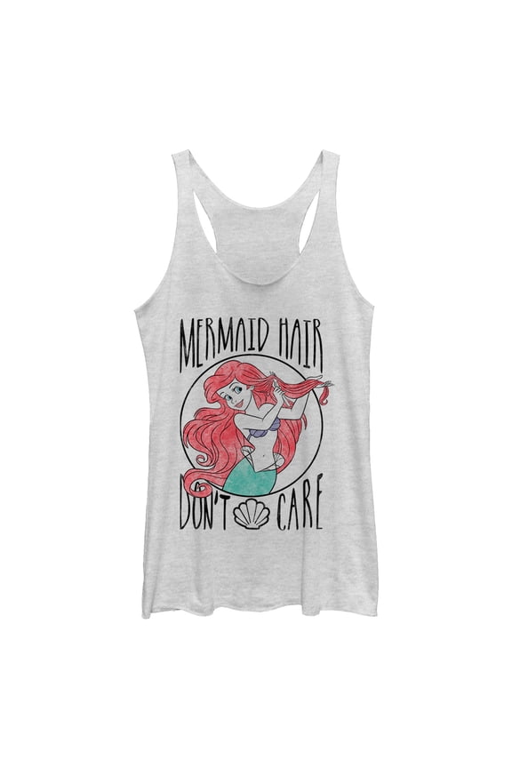 Women's The Little Mermaid Ariel Hair Don't Care Racerback Tank Top White Heather Large