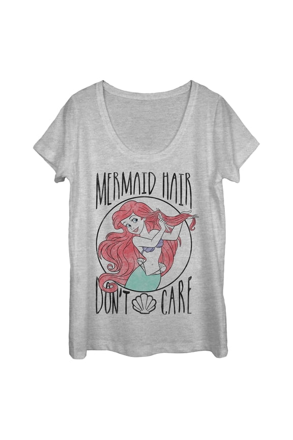 Women's The Little Mermaid Ariel Hair Don't Care Scoop Neck Athletic Heather 2X Large