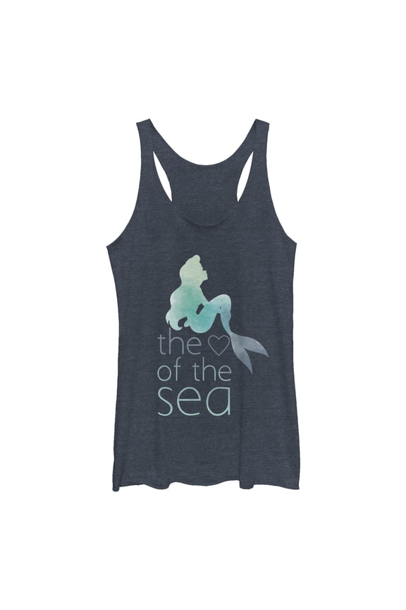 Women's The Little Mermaid Ariel Heart of Sea Racerback Tank Top Navy Blue Heather Large