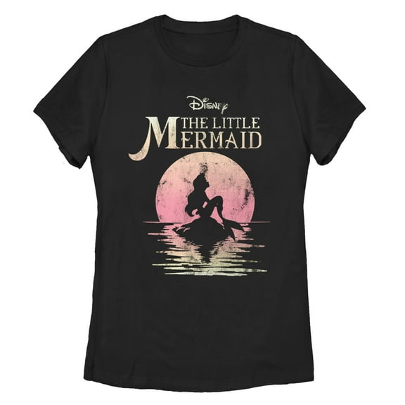 Women's The Little Mermaid Ariel Sunset  Graphic Tee Black 2X Large