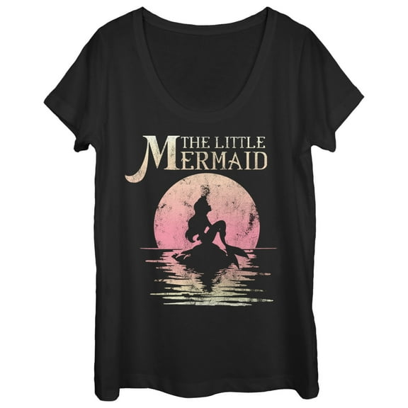 Women's The Little Mermaid Ariel Sunset  Scoop Neck Black 2X Large