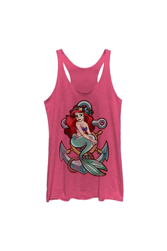 Women's The Little Mermaid Ariel Vintage Anchor  Racerback Tank Top Pink Heather Medium