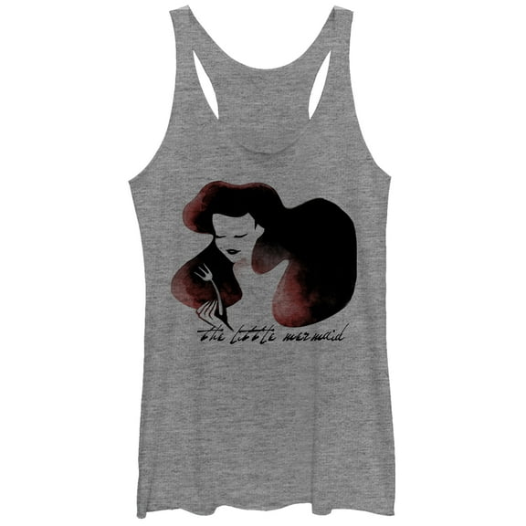 Women's The Little Mermaid Ariel Watercolor Fork Print  Racerback Tank Top Gray Heather Large