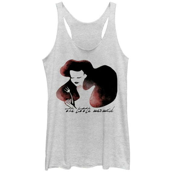 Women's The Little Mermaid Ariel Watercolor Fork Print  Racerback Tank Top White Heather 2X Large