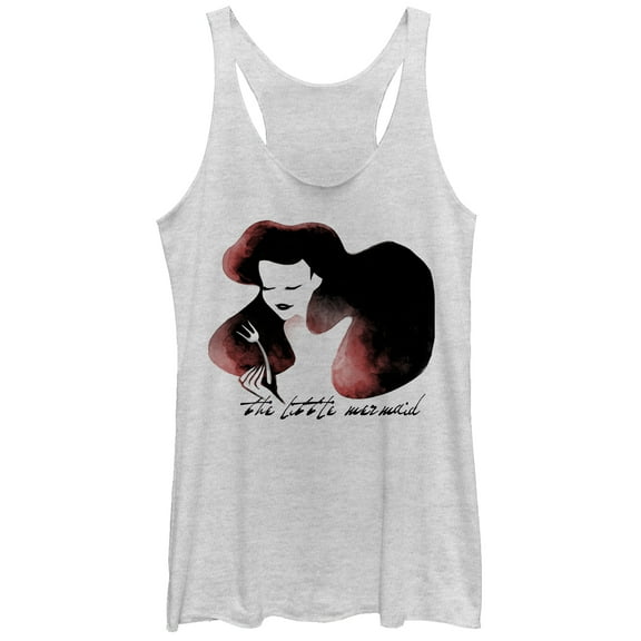 Women's The Little Mermaid Ariel Watercolor Fork Print  Racerback Tank Top White Heather Medium