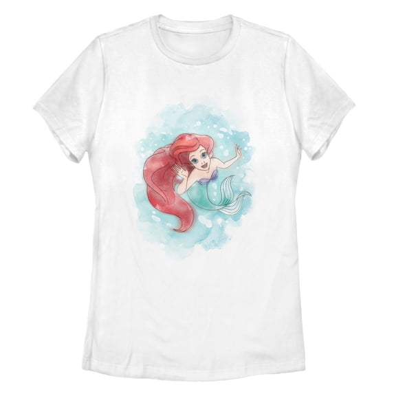 Women's The Little Mermaid Ariel Watercolor Print Graphic Tee White Small