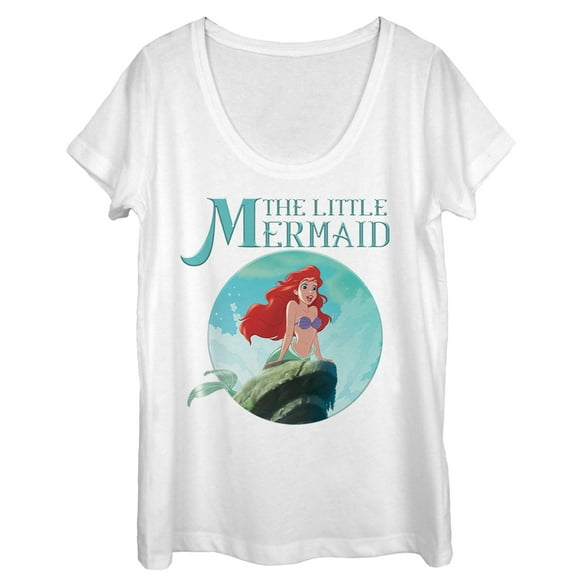 Women's The Little Mermaid Ariel Wave  Scoop Neck White 2X Large