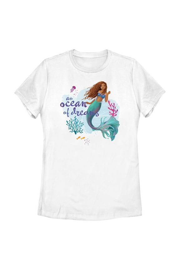 Women's The Little Mermaid Ariel an Ocean of Dreams Scene Graphic Tee White 2X Large