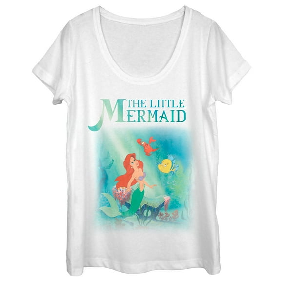 Women's The Little Mermaid Ariel and Friends  Scoop Neck White Small