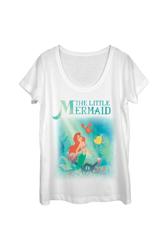 Women's The Little Mermaid Ariel and Friends Scoop Neck White Small
