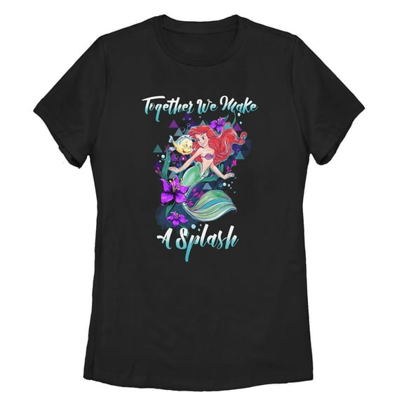 Women's The Little Mermaid Make a Splash Graphic Tee Black 2X Large