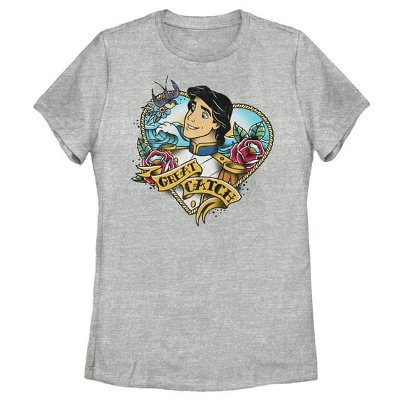 Women's The Little Mermaid Prince Eric Great Catch Tattoo  Graphic Tee Athletic Heather Medium