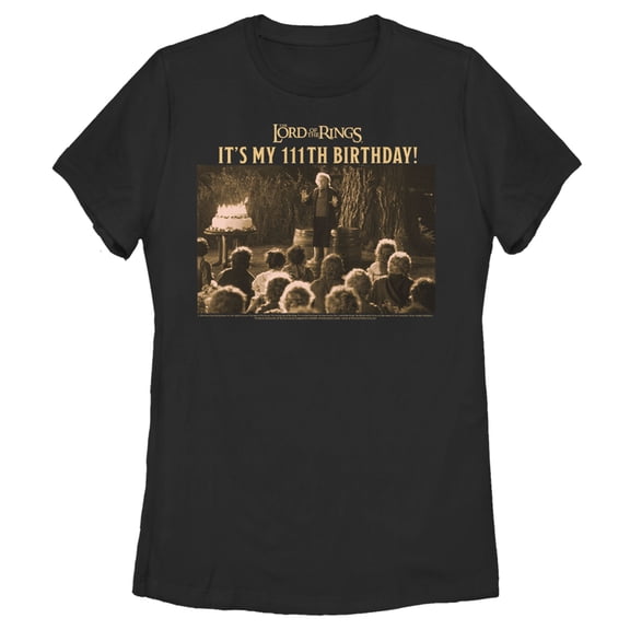 Women's The Lord of the Rings Fellowship of the Ring Bilbo Baggins It's My 111th Birthday Graphic Tee Black Medium