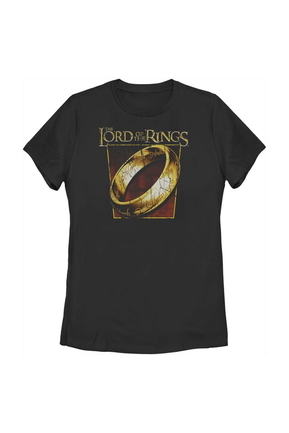 Women's The Lord of the Rings Fellowship of the Ring Close-Up Ring Graphic Tee Black Medium