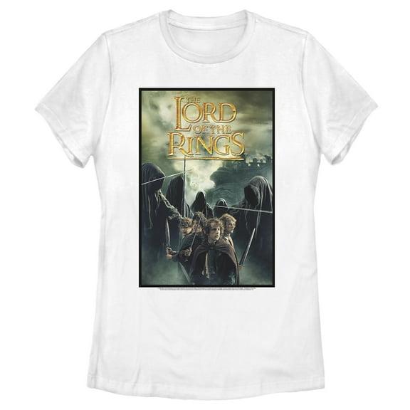 Women's The Lord of the Rings Fellowship of the Ring Four Hobbits Movie Poster  Graphic Tee White Small