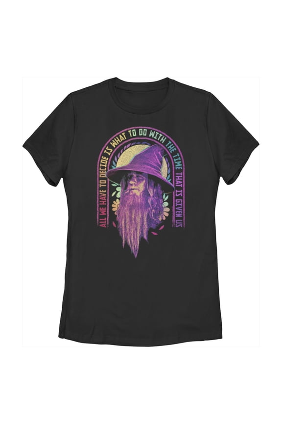 Women's The Lord of the Rings Fellowship of the Ring Gandalf All We Have to Decide  Graphic Tee Black X Large